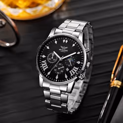 Men&apos;s Stainless Steel Quartz Watch With Date Display - black,gold
