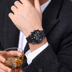 Men&apos;s Stainless Steel Quartz Watch With Date Display - black,white