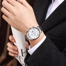 Men&apos;s Stainless Steel Quartz Watch With Date Display - black,white