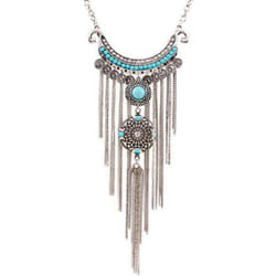 Boho Women Turquoise Multi Tassel Sequins Statement Pendant Necklace