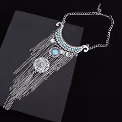 Boho Women Turquoise Multi Tassel Sequins Statement Pendant Necklace
