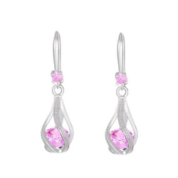 Women&apos;s Retro Zircon Crystal Jewelry Set - European & American Design, Rotating Teardrop Necklace & Earrings Trend - pink, K-1367