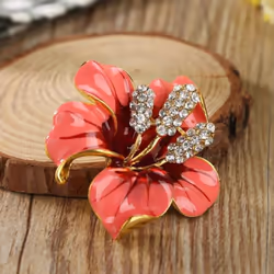 Crystal Rhinestone Lily Flower Scarf Brooch Pin Women Elegant Jewelry Gift - rose red