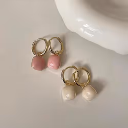 Sweet Cute Fashion Pink White Square Stud Earrings Women&apos;s Earrings Minimalist Jewelry Accessories - White