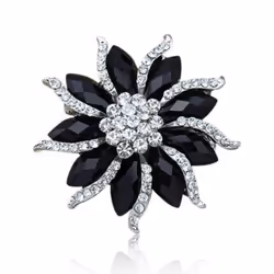 Women&apos;s Xmas Gift Blossom Flower Brooch Black Collar Pin