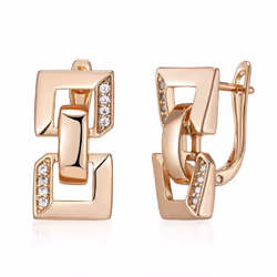 Kinel Square Chain Shape Drop Earrings For Women Rose Gold Color Natural Zircon Fine Jewelry - rose gold