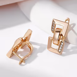 Kinel Square Chain Shape Drop Earrings For Women Rose Gold Color Natural Zircon Fine Jewelry - rose gold