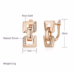 Kinel Square Chain Shape Drop Earrings For Women Rose Gold Color Natural Zircon Fine Jewelry - rose gold
