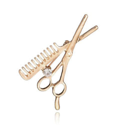 Crystal Comb Scissors Brooch Hat Collar Clips Hijab Pins Up Brooches Wedding - gold