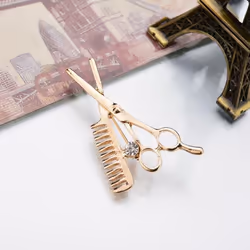 Crystal Comb Scissors Brooch Hat Collar Clips Hijab Pins Up Brooches Wedding - gold