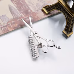Crystal Comb Scissors Brooch Hat Collar Clips Hijab Pins Up Brooches Wedding - silver
