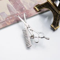 Crystal Comb Scissors Brooch Hat Collar Clips Hijab Pins Up Brooches Wedding - silver