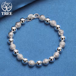 925 Sterling Silver Smooth Matte 8mm Bead Chain Bracelet Jewelry - 20cm