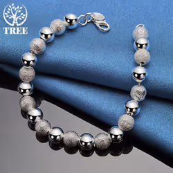 925 Sterling Silver Smooth Matte 8mm Bead Chain Bracelet Jewelry - 20cm