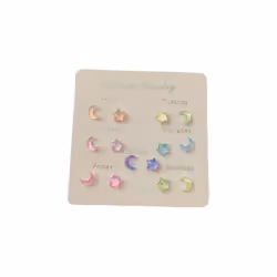 Fantastic Fairy Colorful Star Moon Stud Earrings Set Women Pink Purple Transparent Cute Earring Jewelry Gift