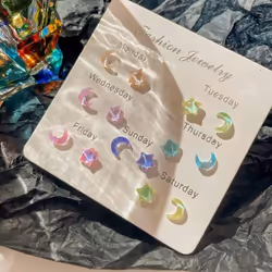 Fantastic Fairy Colorful Star Moon Stud Earrings Set Women Pink Purple Transparent Cute Earring Jewelry Gift