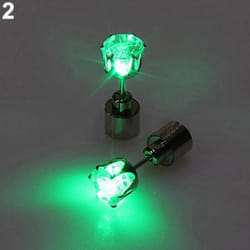 Fashion Women Led Light Up Rhinestone Ear Stud Earring Party Dance Xmas Jewelry - green