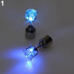 Fashion Women Led Light Up Rhinestone Ear Stud Earring Party Dance Xmas Jewelry - blue