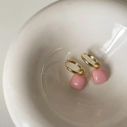Sweet Cute Fashion Pink White Square Stud Earrings Women&apos;s Earrings Minimalist Jewelry Accessories - Pink