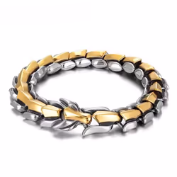 Fashion Hip Hop Silver Dragon Head Dragon Lin Bracelet Retro Exaggerated Men&apos;s Dragon Bracelet Jewelry Men&apos;s Accessories Gifts - gold, 22cm