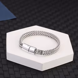 Titanium Steel Snake Chain Magnetic Buckle Men Jewelry Bracelet Bangle Fashion Jewelry - silver, 23cm
