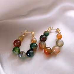 1 Pair Retro Colorful Beaded Hoop Earrings For Women Fashion Elegant Stud Earrings Jewelry Gift