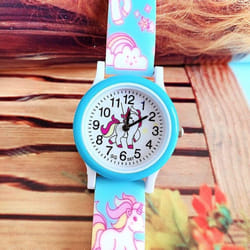 Cute Silicone Children Watches Cartoon Unicorn Boys Girls Kids Wristwatch Gifts Clock Accessory - blue
