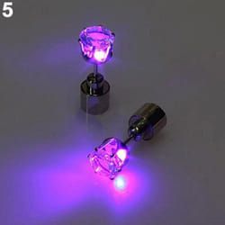Fashion Women Led Light Up Rhinestone Ear Stud Earring Party Dance Xmas Jewelry - purple