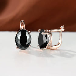 Vintage Oval Cut Drop Stud Earrings Rose Golden Color Hoop Earrings For Women Bride Wedding Engagement Jewelry Gifts - black
