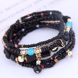 5 Colors Women Bohemian Multilayer Bracelet Creative Turquoise Beaded Bangle Fashion Jewelry - black