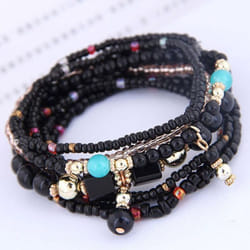 5 Colors Women Bohemian Multilayer Bracelet Creative Turquoise Beaded Bangle Fashion Jewelry - black