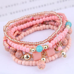 5 Colors Women Bohemian Multilayer Bracelet Creative Turquoise Beaded Bangle Fashion Jewelry - pink