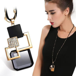 Fashion Crystal Geometric Necklaces & Pendant For Women Collier Femme Long Statement Sweater Chain Necklace Jewelry Accessories - gray