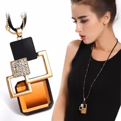 Fashion Crystal Geometric Necklaces & Pendant For Women Collier Femme Long Statement Sweater Chain Necklace Jewelry Accessories - gray