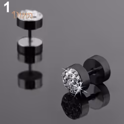 Sp 2 Pcs Men Barbell Punk Stainless Steel Crystal Stone Ear Stud Earrings Jewelry Trinket - black