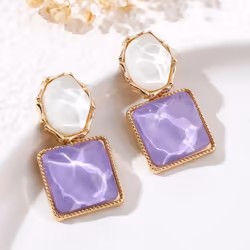 Trendy Colorful Resin Square Stud Earrings For Women French Earrings Fashion Jewelry Gifts - Purple