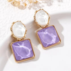 Trendy Colorful Resin Square Stud Earrings For Women French Earrings Fashion Jewelry Gifts - Purple