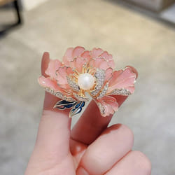 Elegant Delicate High-end Peony Flower Pearl Enamel Brooch  Luxury Clothing Accessories Coat Pins Corsage Holiday Gifts - pink