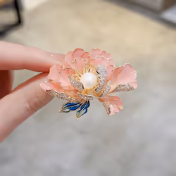Elegant Delicate High-end Peony Flower Pearl Enamel Brooch  Luxury Clothing Accessories Coat Pins Corsage Holiday Gifts - pink