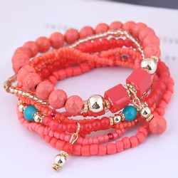 5 Colors Women Bohemian Multilayer Bracelet Creative Turquoise Beaded Bangle Fashion Jewelry - red