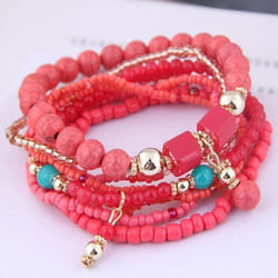 5 Colors Women Bohemian Multilayer Bracelet Creative Turquoise Beaded Bangle Fashion Jewelry - red