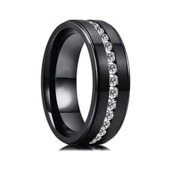 Titanium Steel Rhinestone Ring Jewelry Wedding Rings For Women Men - black, 8