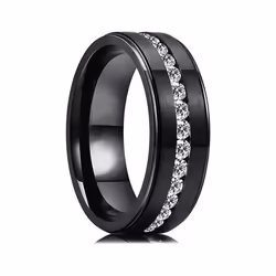 Titanium Steel Rhinestone Ring Jewelry Wedding Rings For Women Men - black, 11