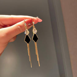 Elegant Shell Tassel Drop Earrings For Women Fashion Zircon Pendientes Wedding Jewelry Gifts - black