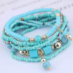 5 Colors Women Bohemian Multilayer Bracelet Creative Turquoise Beaded Bangle Fashion Jewelry - blue