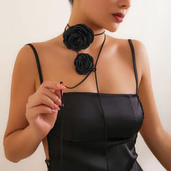Rose Choker Flower Strap Vintage Necklace Rose Dinner Necklace Accessories Necklace For Women - black