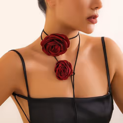 Rose Choker Flower Strap Vintage Necklace Rose Dinner Necklace Accessories Necklace For Women - red