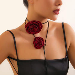 Rose Choker Flower Strap Vintage Necklace Rose Dinner Necklace Accessories Necklace For Women - red