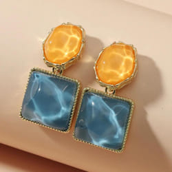 Trendy Colorful Resin Square Stud Earrings For Women French Earrings Fashion Jewelry Gifts - Blue