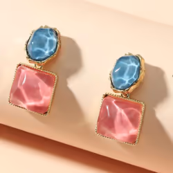 Trendy Colorful Resin Square Stud Earrings For Women French Earrings Fashion Jewelry Gifts - Blue